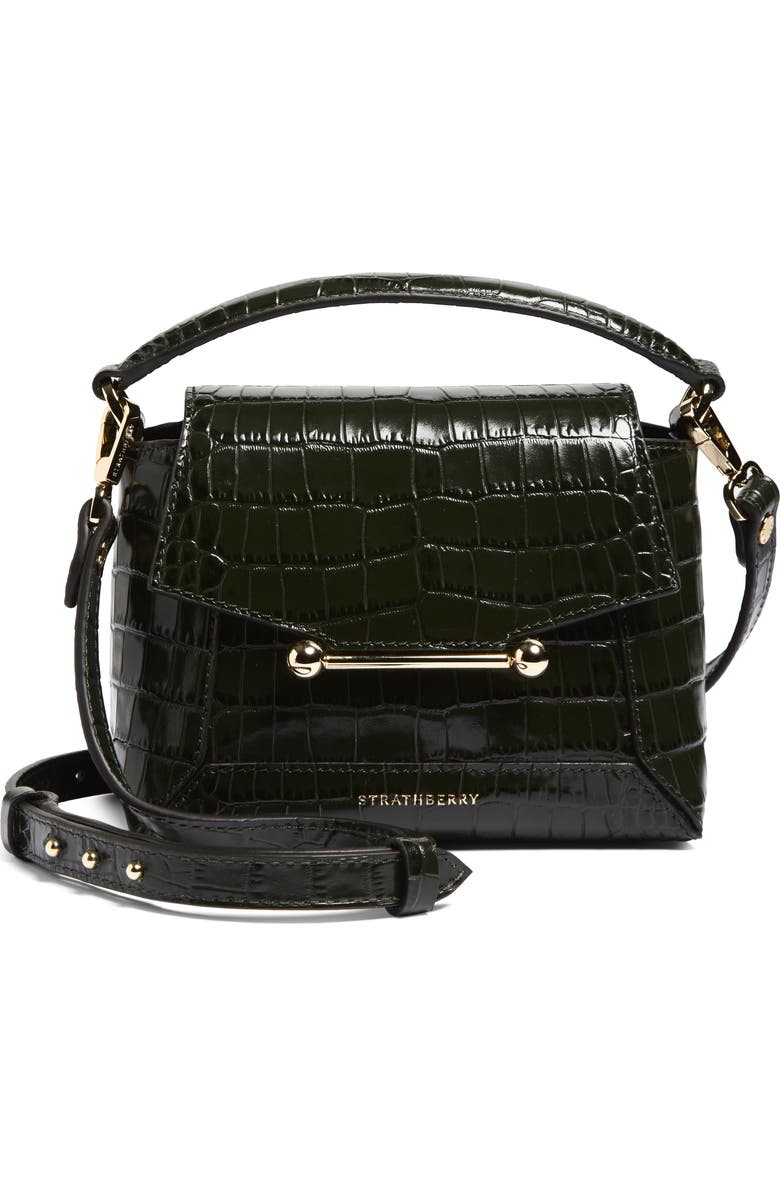 Strathberry Nano Mosaic Croc Embossed Leather Handbag, Main, color, Forest