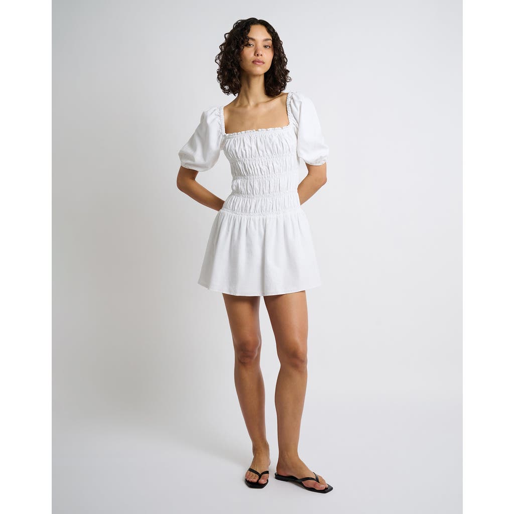 Onia Air Linen Smocked Mini Dress In White