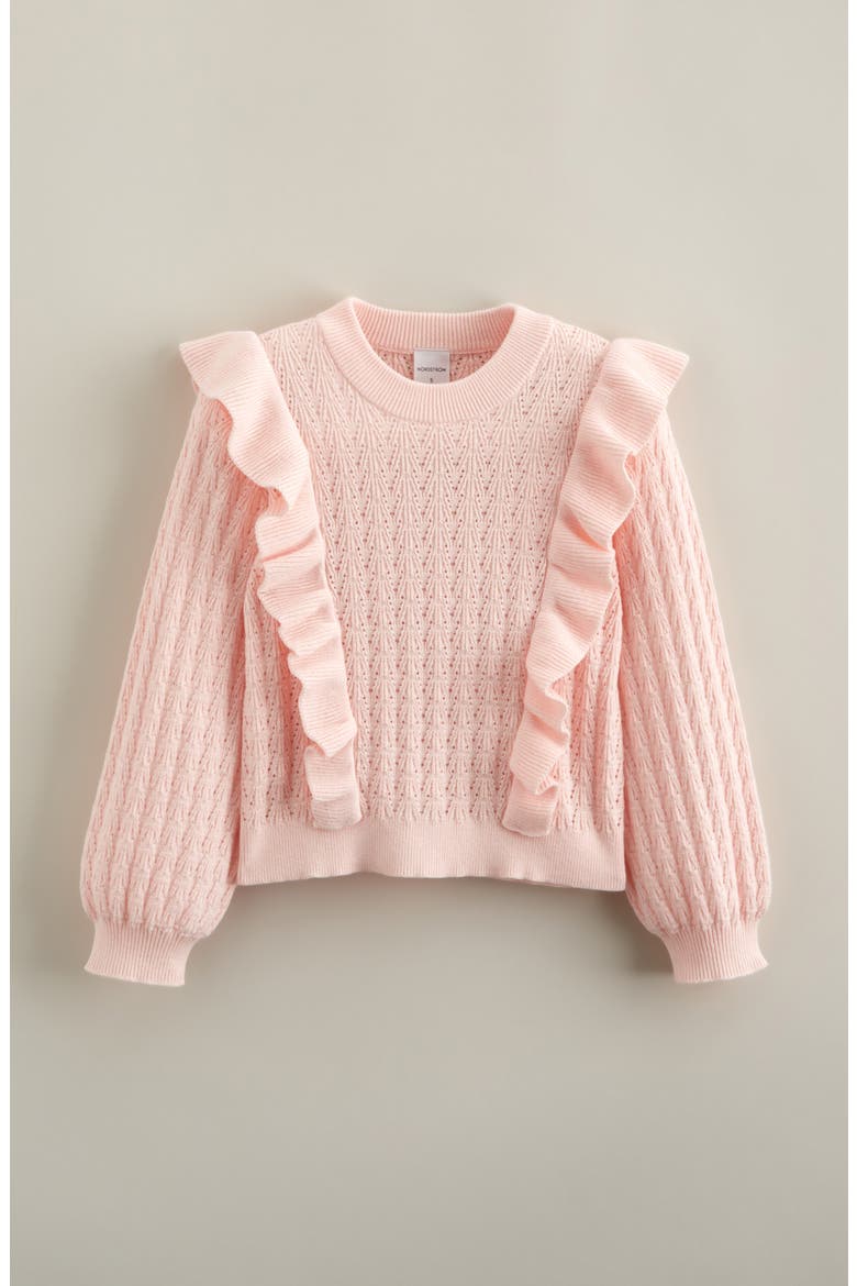 Kids' Ruffle Cotton Pointelle Sweater, Main, color, PINK FONDANT