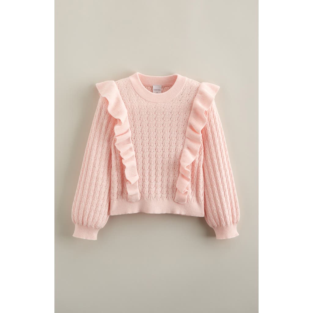 Nordstrom Kids' Ruffle Cotton Pointelle Sweater In Pink
