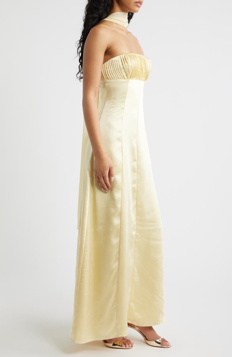 Princess Polly Masterpiece Pleated Strapless Satin Gown, Alternate, color, Yellow