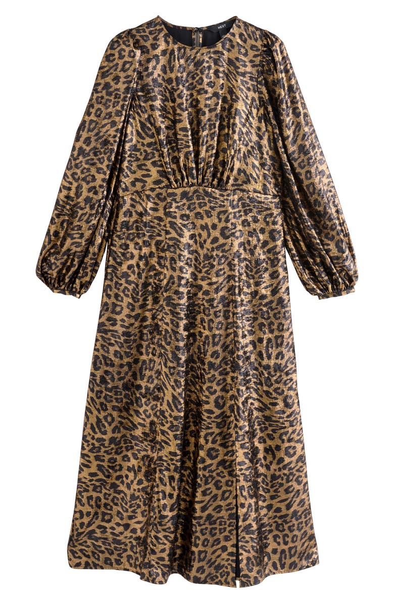 NEXT Metallic Animal Print Long Sleeve Maxi Dress, Alternate, color, Yellow