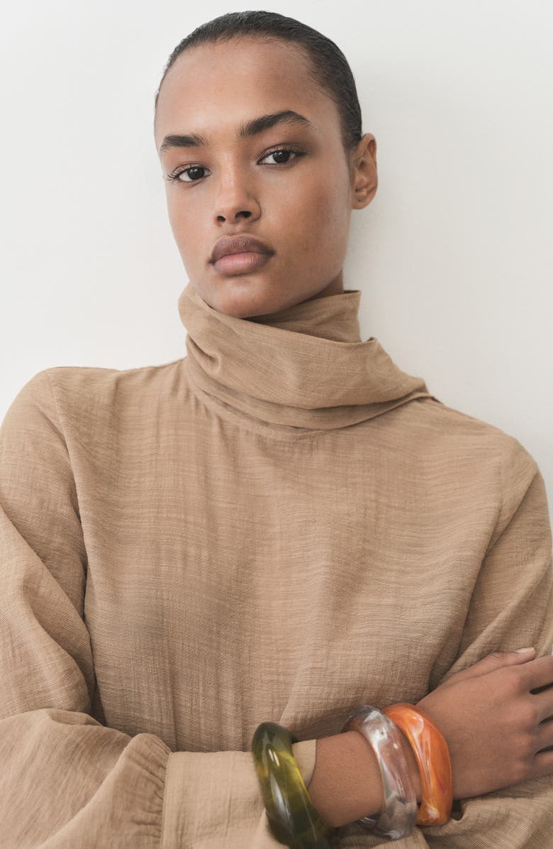 MANGO Long Sleeve Bow Neck Shirt, Alternate, color, 