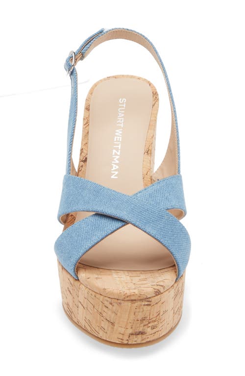 Stuart Weitzman Dayna Slingback Platform Wedge Sandal In Washed Vintage Denim
