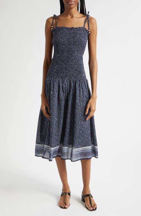 Mariette Smocked Drop Waist Cotton Blend Sundress