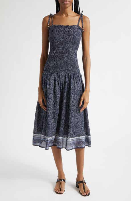 Mariette Smocked Drop Waist Cotton Blend Sundress