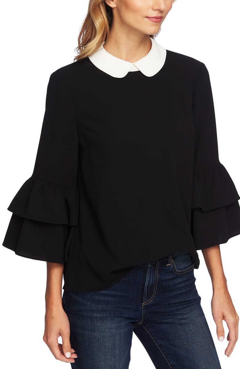 CeCe Peter Pan Collar Ruffle Sleeve Blouse, Alternate, color, 