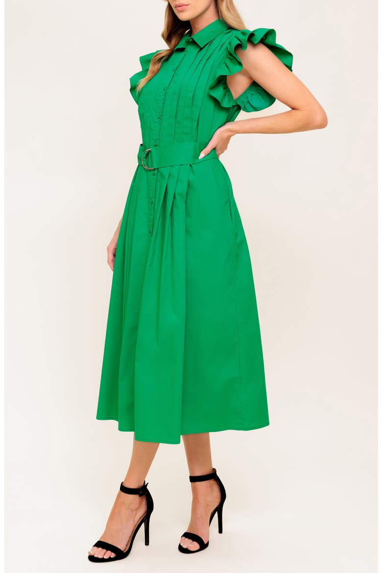 Ruffle Cap Sleeve Belted Midi Shirtdress, Alternate, color, GREEN