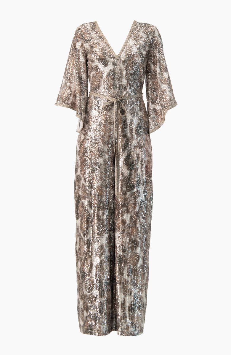 IVONNE Sequin Wide-Leg, V-Neck Jumpsuit, Alternate, color, Copper