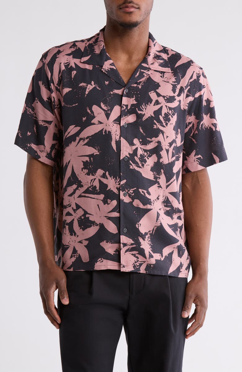Abound Fleur Print Camp Shirt, Main, color, Grey- Pink Inked Fleur