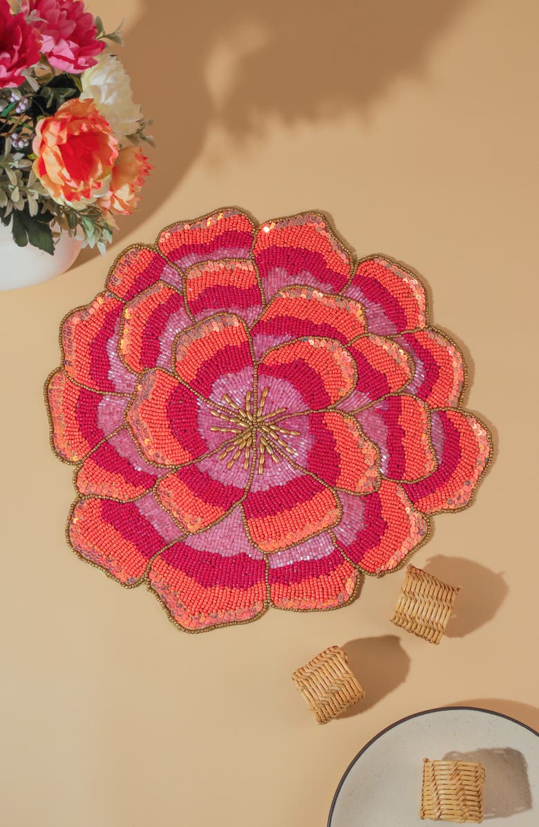 Tiramisu The Peony Sunset Beaded Placemat, Alternate, color, Pink