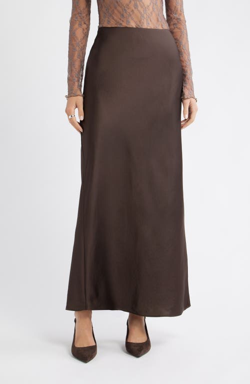 Open Edit Satin Midi Skirt In Brown