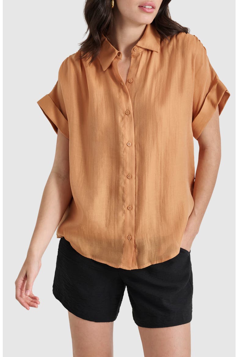 Organza Camp Shirt, Main, color, TAWNEY