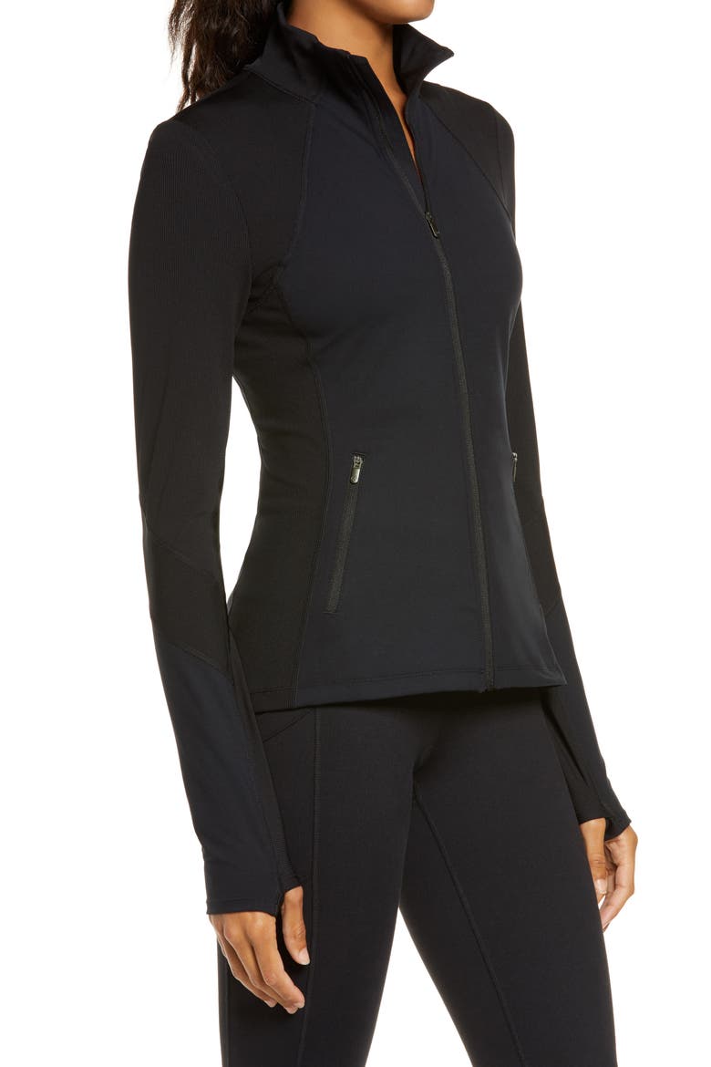 Studio Lite Ribbed Detail Track Jacket, Alternate, color, BLACK