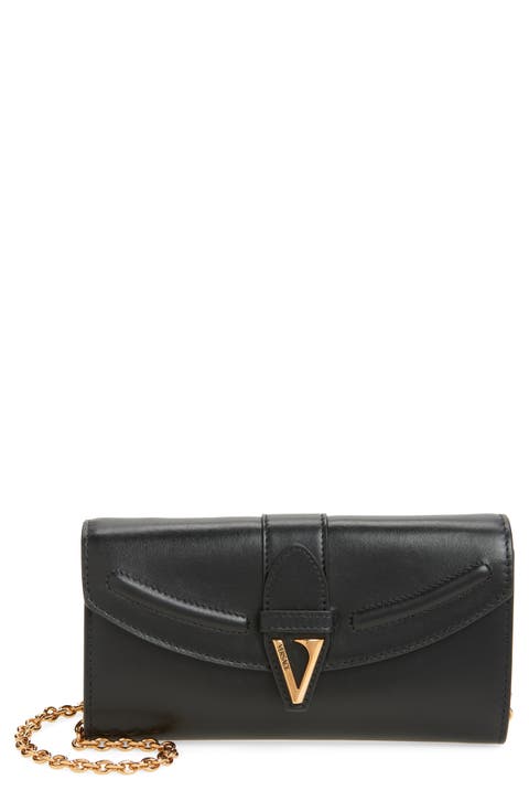 V Leather Wallet on a Chain