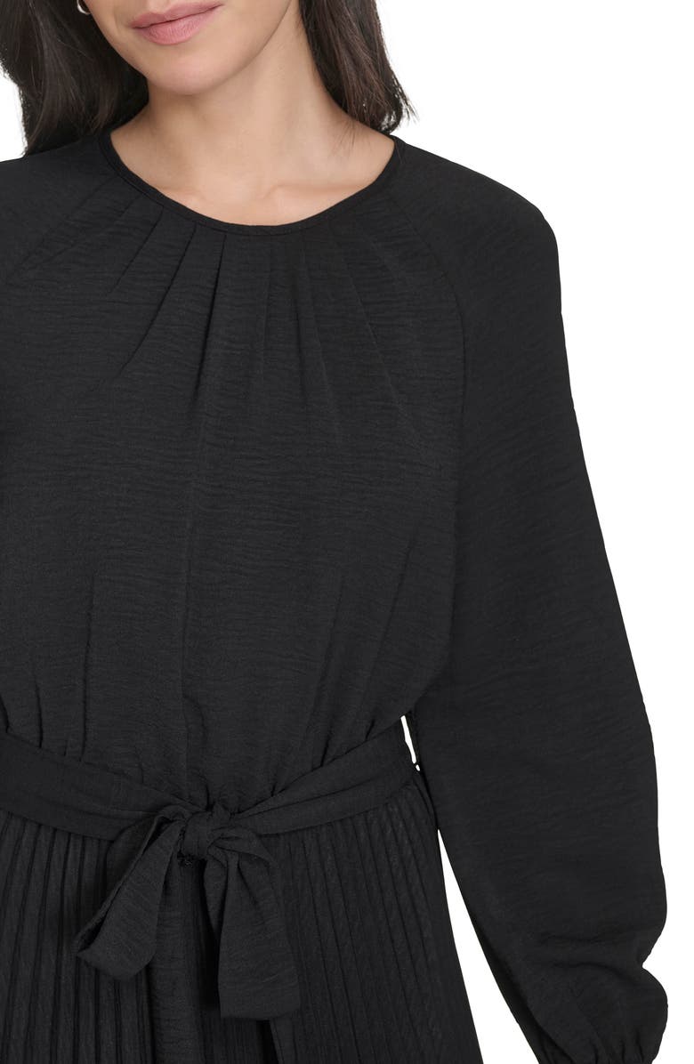 Calvin Klein Aerowash Long Sleeve Pleated Midi Dress, Alternate, color, Black