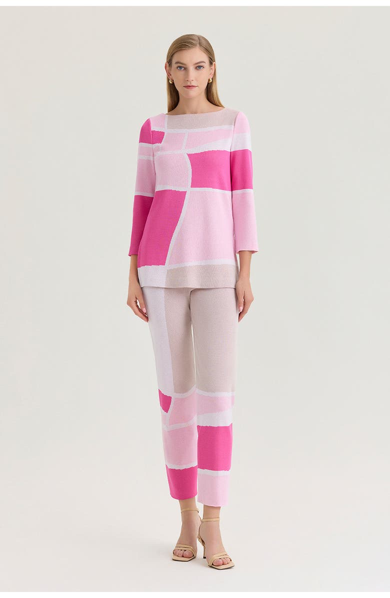 Ming Wang Colorblock Jacquard Soft Knit Tunic, Alternate, color, Carmine Rose/Pink
