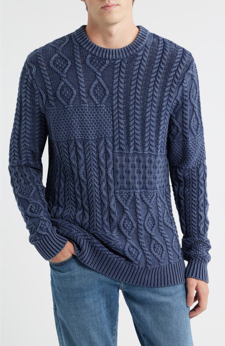 Schott NYC Stonewash Patchwork Sweater, Main, color, Navy