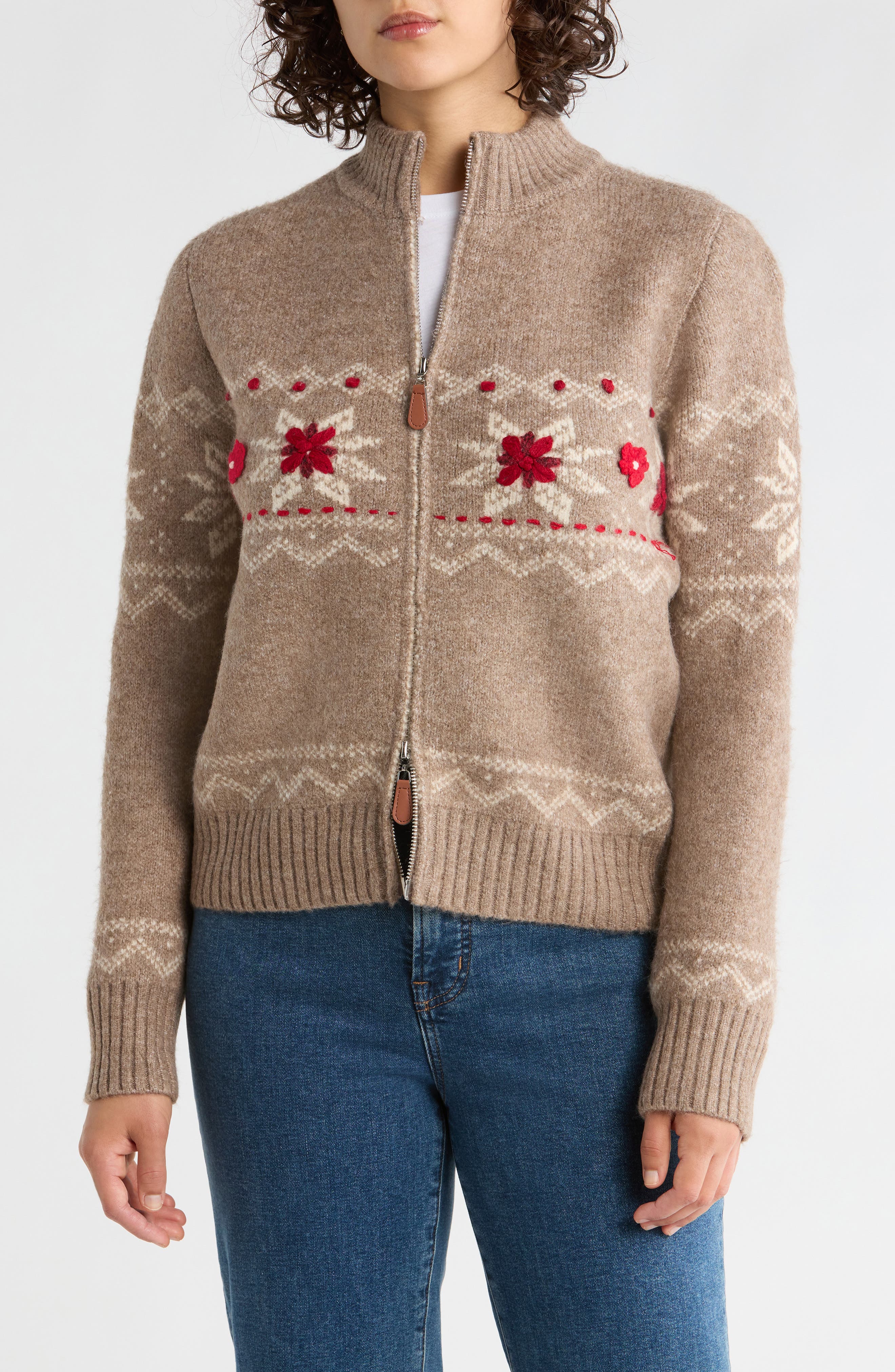 INTERNATIONAL DESIGNER Fair Isle Zip-Up Cardigan