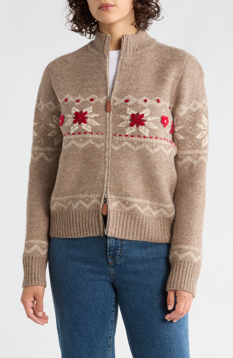 RDI Fair Isle Zip-Up Cardigan, Main, color, Taupe