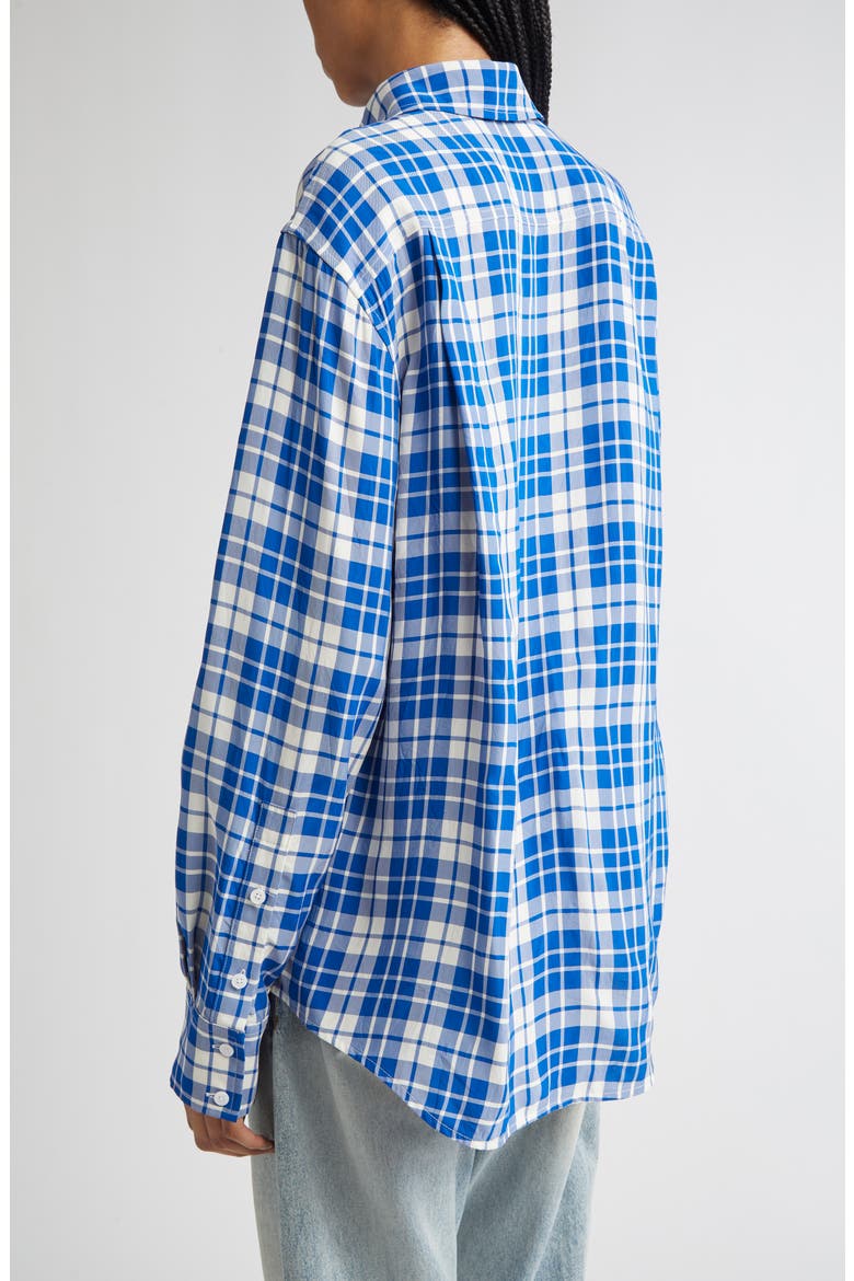 Bronwen Plaid Hammered Viscose Button-Up Shirt, Alternate, color, COBALT MULTI