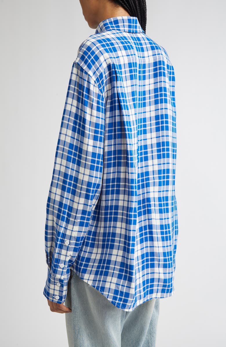 Proenza Schouler Bronwen Plaid Hammered Viscose Button-Up Shirt, Alternate, color, Cobalt Multi