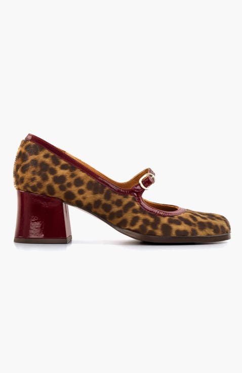 Leopard Print Patent Leather Mary Jane Pumps