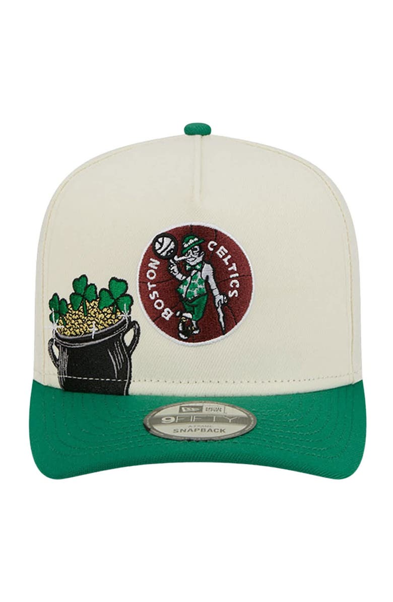 New Era Men's New Era  Cream Boston Celtics Illustrated Mascot 2-Toned Pre-Curved A-Frame 9FIFTY Adjustable Hat, Alternate, color, Cream