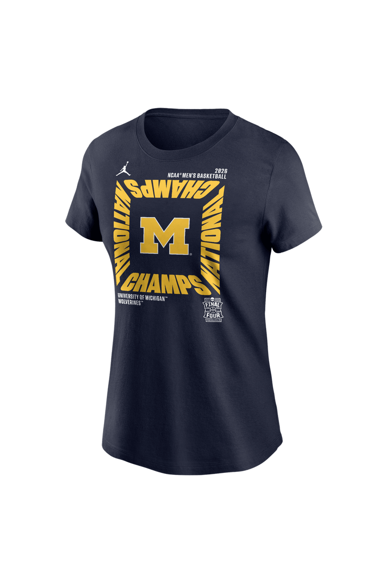 Women's Jordan Brand Navy Michigan Wolverines 2026 NCAA Men's Basketball National Champions Square Celebration T-Shirt, Main, color, Navy