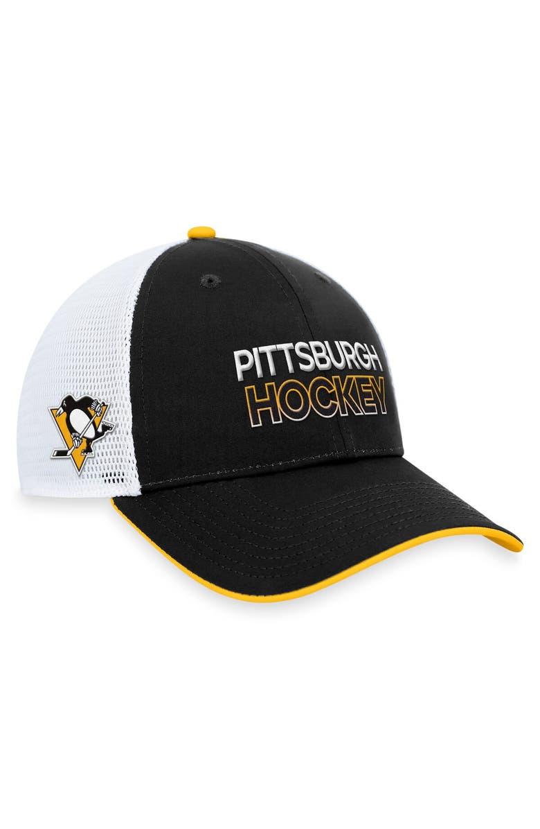 FANATICS Men's Fanatics Branded  Black Pittsburgh Penguins Authentic Pro Rink Trucker Adjustable Hat, Main, color, 
