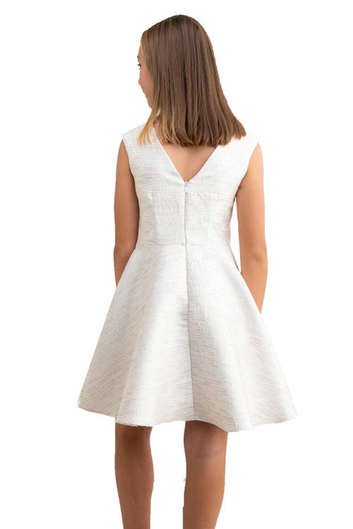 Un Deux Trois Cap Sleeve Boat Neck Dress In Longer Length In White