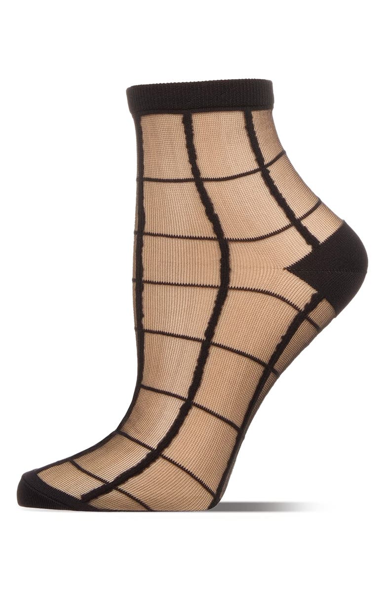 MeMoi Sheer Plaid Ankle Socks, Alternate, color, Black
