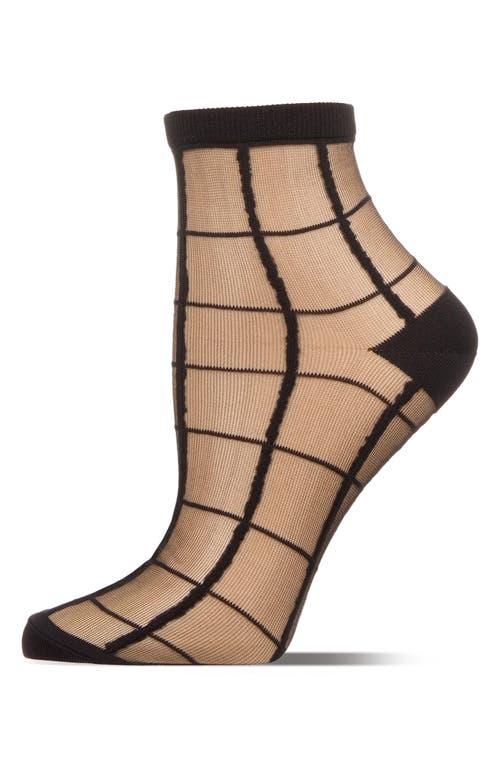 Memoi Sheer Plaid Ankle Socks In Black