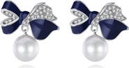 Classicharms Blue Enamel Butterfly Imitation Pearl Dangle Earrings