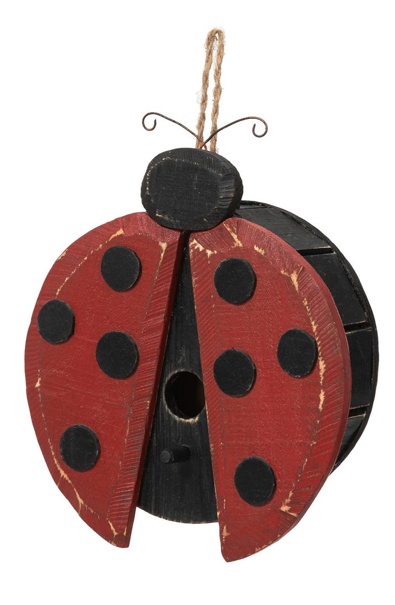 Glitzhome 11.5"H Distressed Solid Wood Ladybug Birdhouse, Main, color, 
