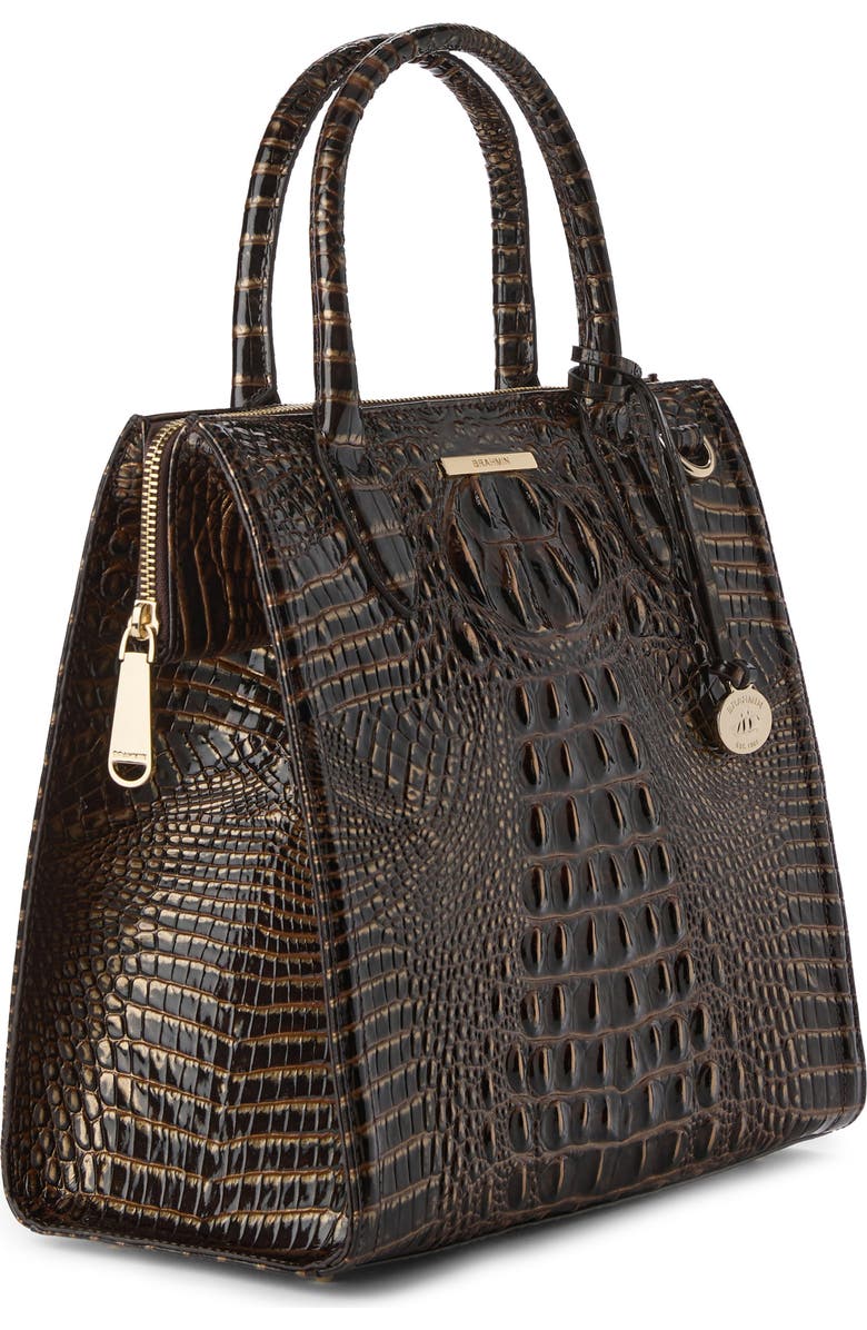 Brahmin Caroline Croc Embossed Leather Satchel, Alternate, color, Chocolate Melbourne