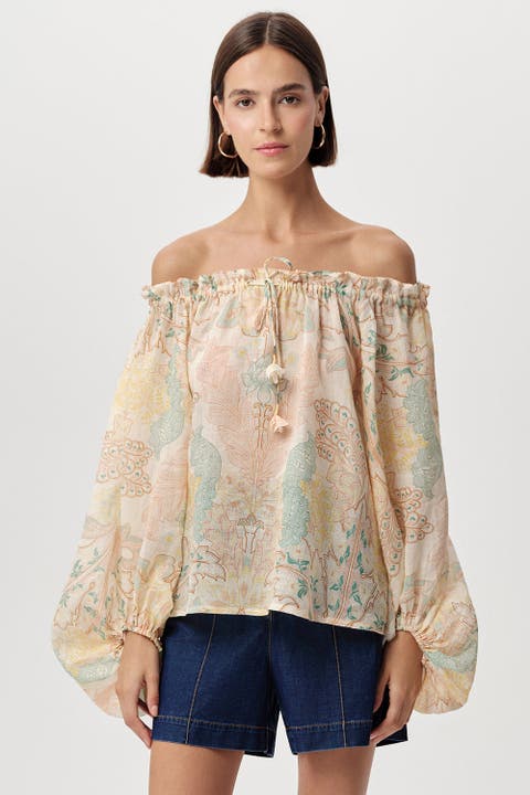 Uliana Off Shoulder Tie Neck Long Sleeve Blouse