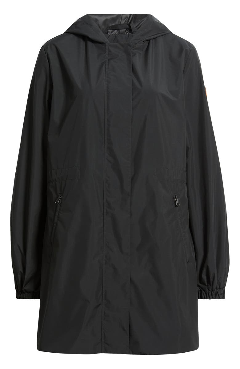 Save The Duck Fleur Water Resistant Hooded Raincoat, Alternate, color, Black