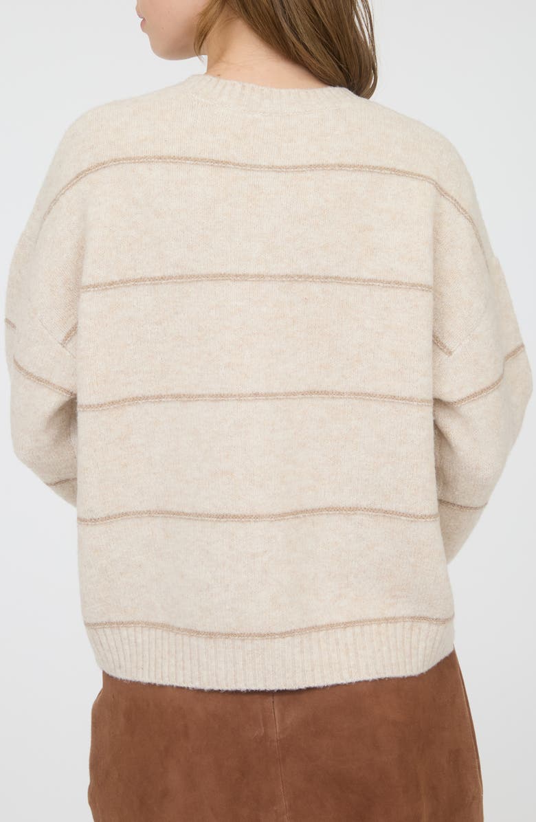 Blu Pepper Stripe Crewneck Cardigan, Alternate, color, Oatmeal