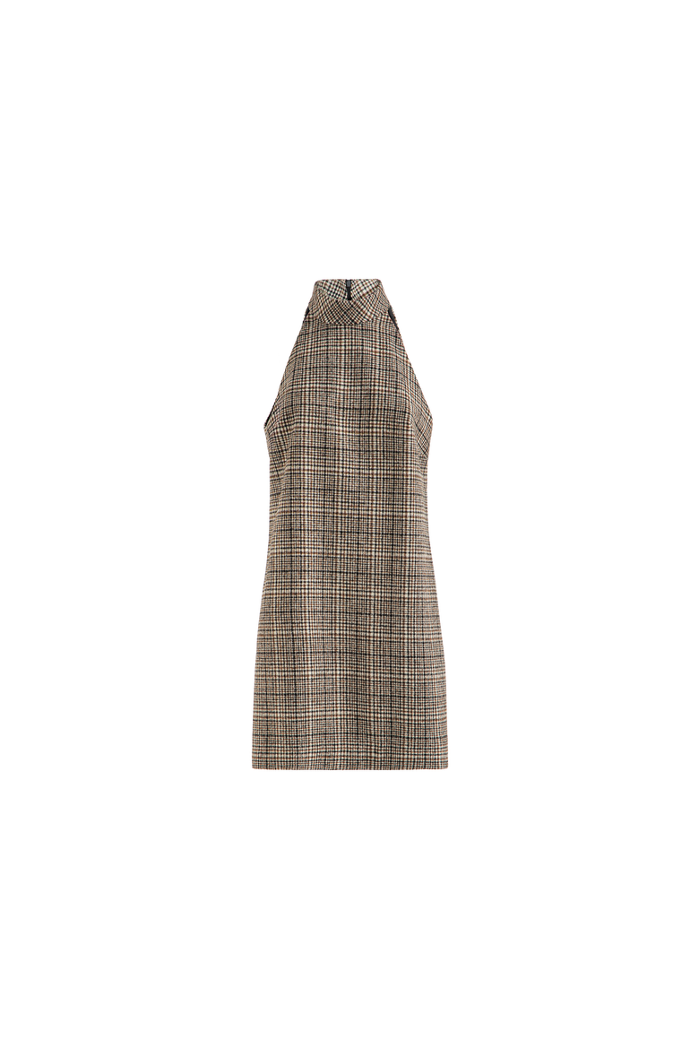 Checked alpaca and wool dress with monili, Alternate, color, Brown