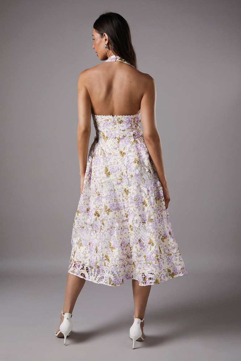 Printed Lace Halter Neck Midi Dress, Alternate, color, White