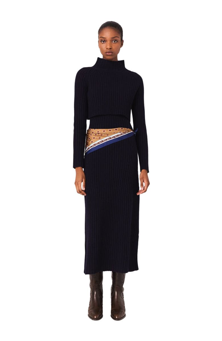 maje 2-in-1 knit maxi dress, Main, color, Navy