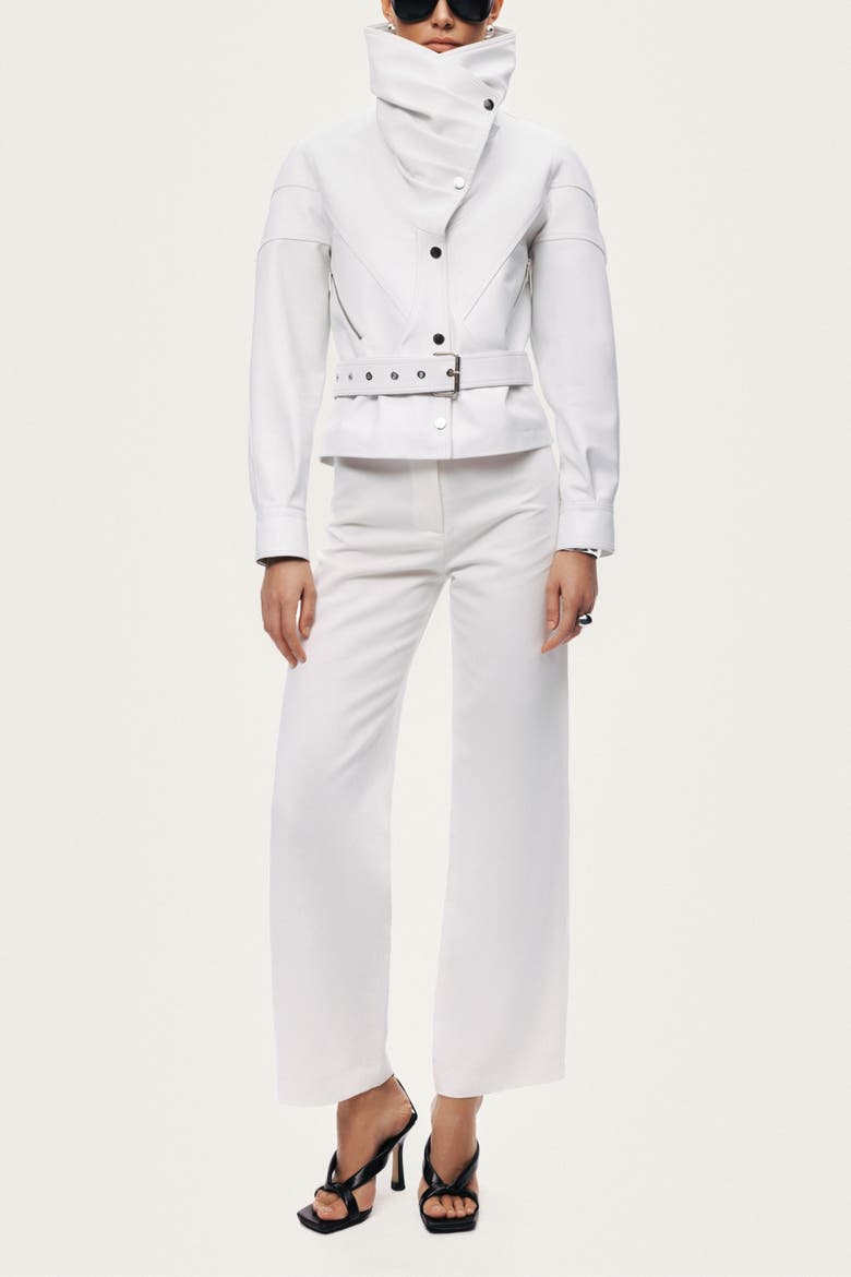 High-Neck Belted Jacket, Alternate, color, White