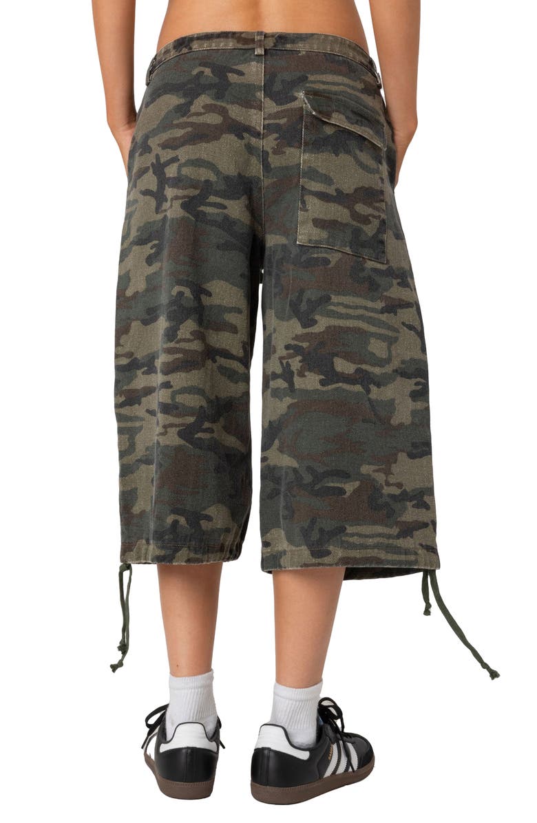 EDIKTED Camo Low Rise Cargo Bermuda Shorts, Alternate, color, Olive