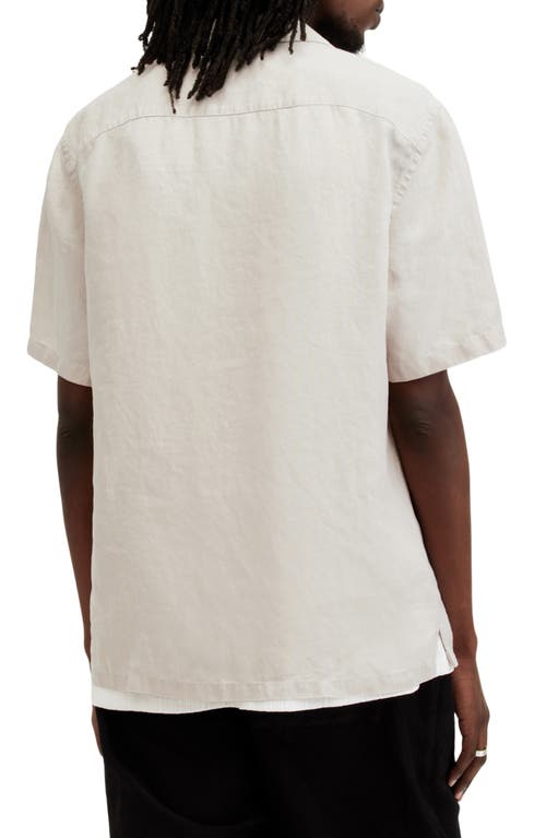 Allsaints Audley Short Sleeved Relaxed Fit Button Down Shirt In Taupe