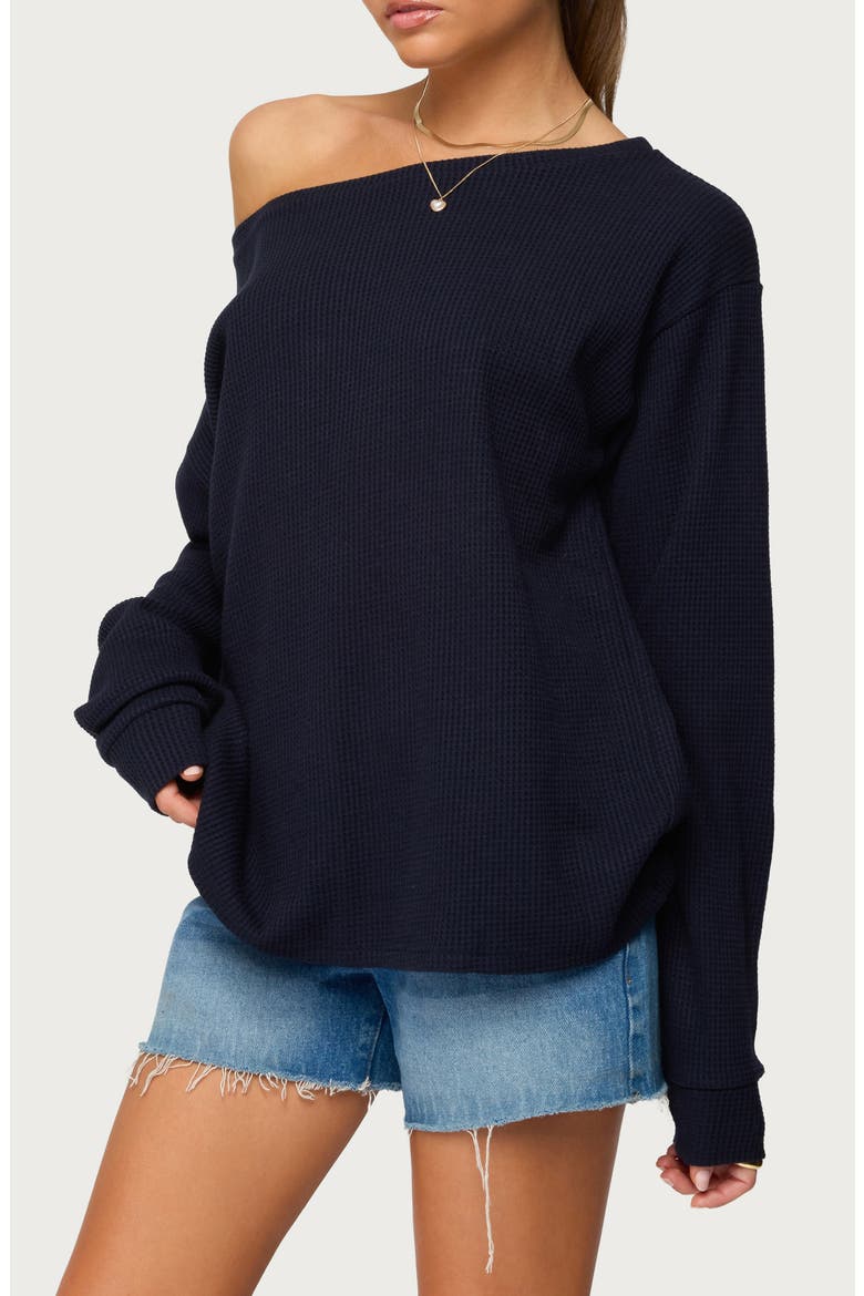 Damari One-Shoulder Oversize Sweater, Alternate, color, NAVY