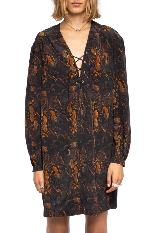 Zadig & Voltaire Ramela Snakeskin Print Long Sleeve Silk Minidress In Black