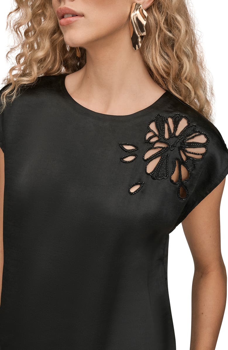 Donna Karan New York Beaded Cap Sleeve Satin Top, Alternate, color, 