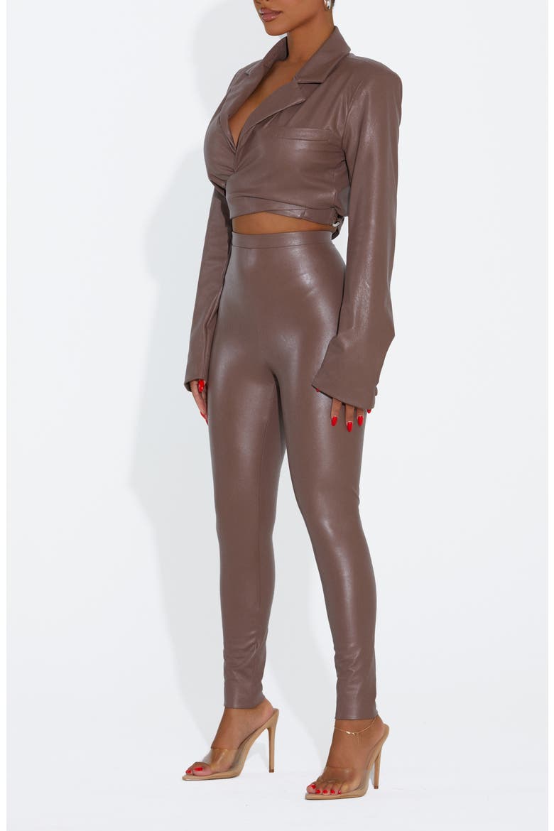 Good Crop Wrap Faux Leather Blazer, Alternate, color, TAUPE