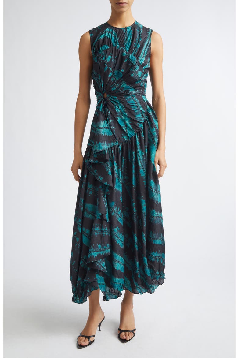 Veda Shibori Silk Dress, Main, color, MALACHITE